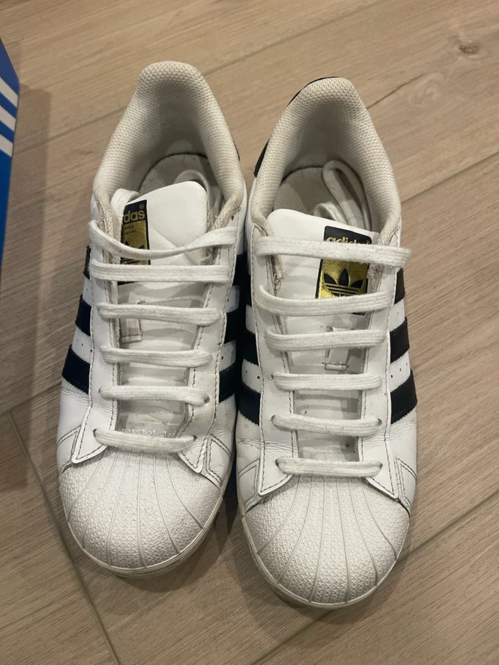adidas Kids White & Black Shell-Toe Sneakers with Gold Logo